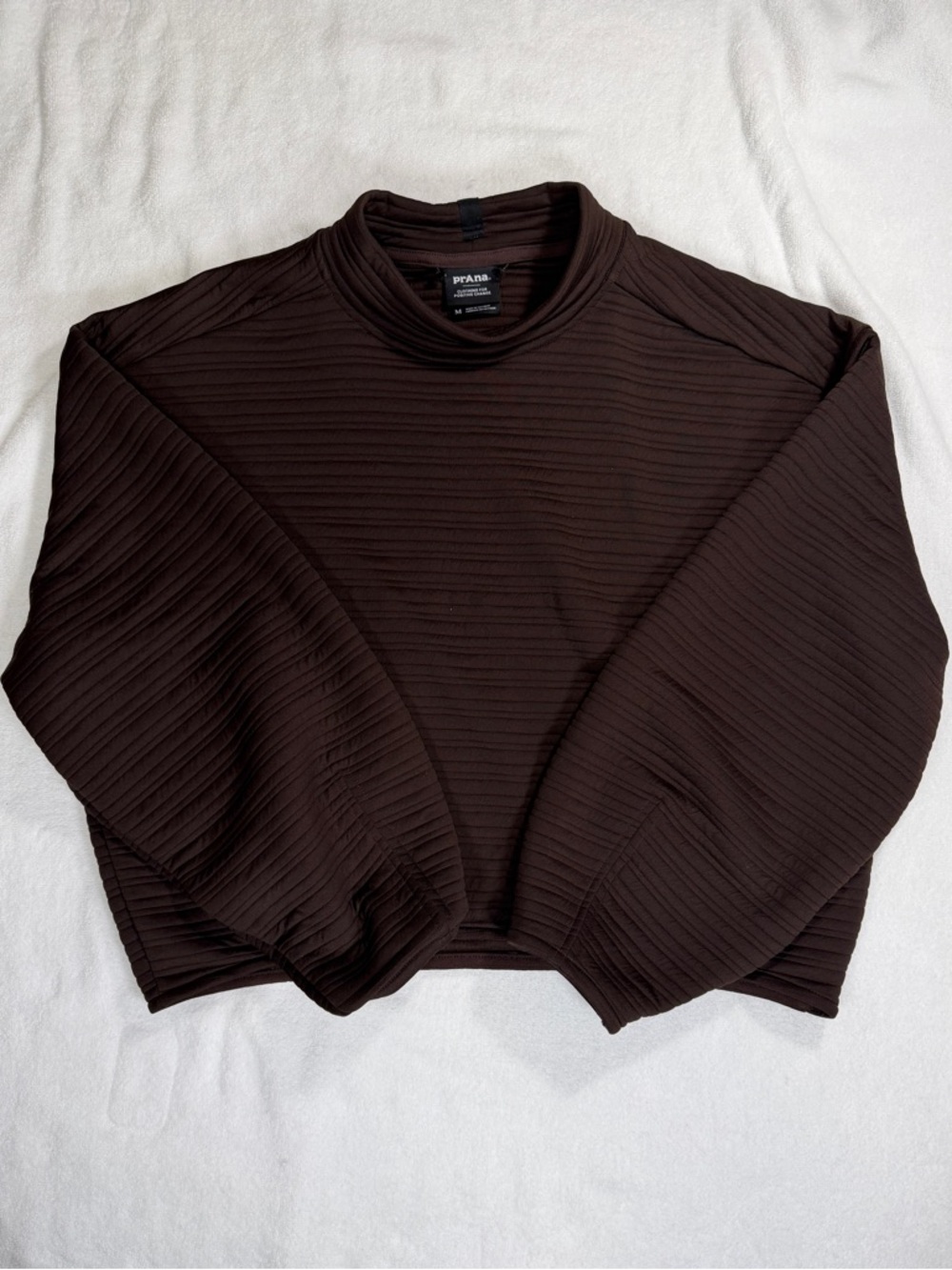 prAna Ribbed Cropped Mock Neck Pullover Brown Long Sleeve Size M